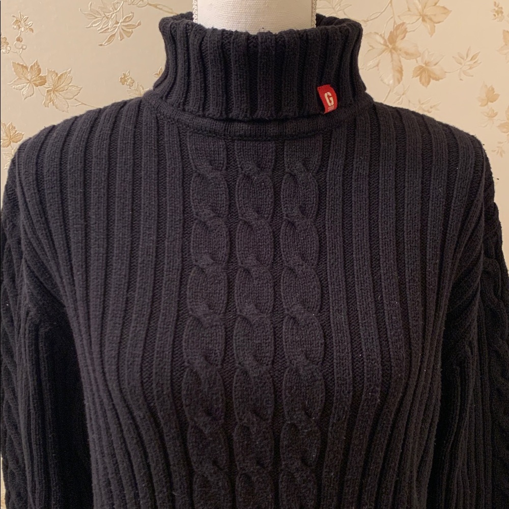 Guess Black Ribbed Turtleneck Sweater Large